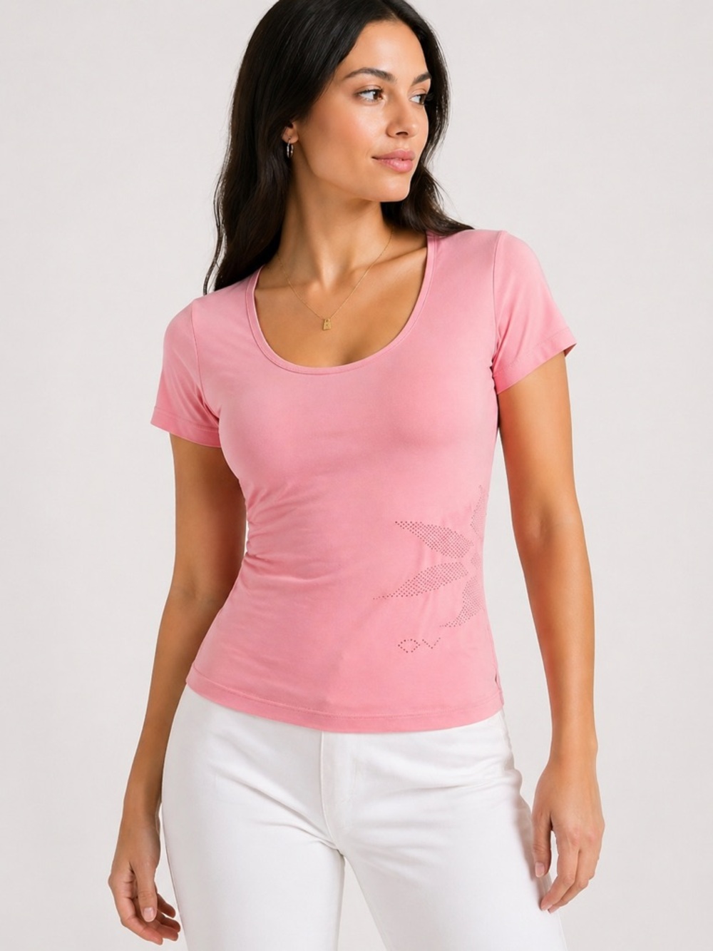 Occhi Verdi Stretch Pink Tee  Mesh Detail Made in Italy Small